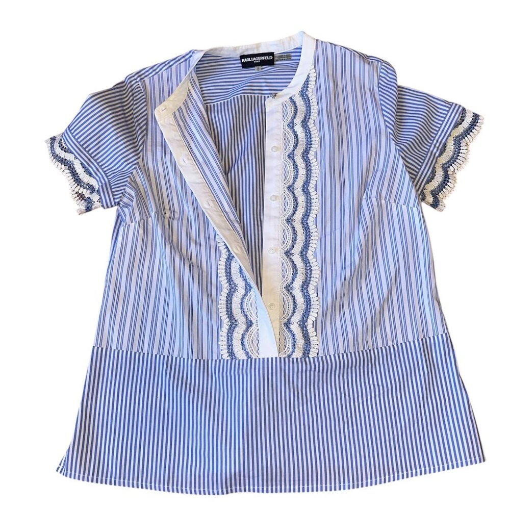 Karl Lagerfield blue & white scalloped blouse - Picture 6 of 6